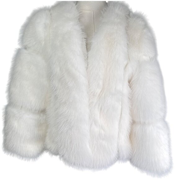 White Faux Fur Coat - Medium Size 6 Polyester Fabric & Lining - Picture 11 of 16